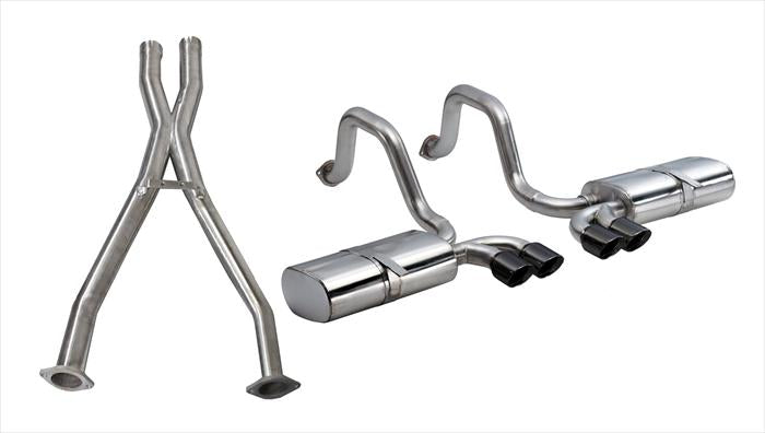 C5 Corvette Exhaust: 2.5 in. Cat-Back SPORT w/ X-Pipe; Twin 3.5 in. Black "Tigershark" Tips | 1997-2004 - Corsa Performance