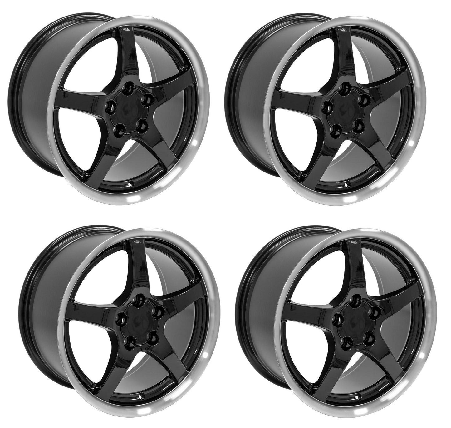 C5 Corvette Five Spoke Deep Dish Wheels - Black (Set)