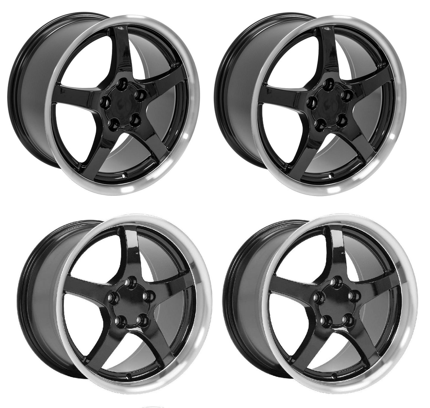 C5 Corvette Five-Spoke Replica Deep Dish Wheels - Black (Staggered Set)