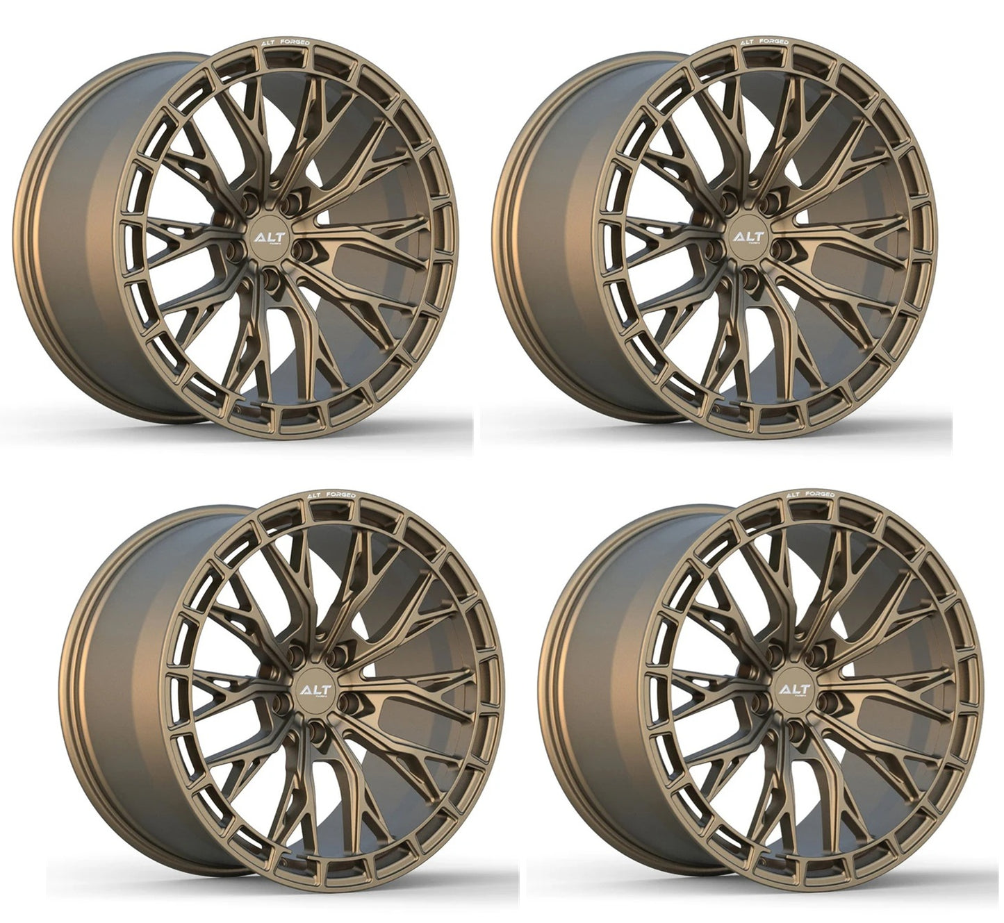 Four satin bronze forged alloy wheels for C6-C7 Corvettes with 'ALT RSL-10' branding on a white background