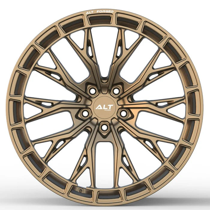 Bronze forged alloy wheel for C6-C7 Corvettes with 'ALT RSL-10' branding front view