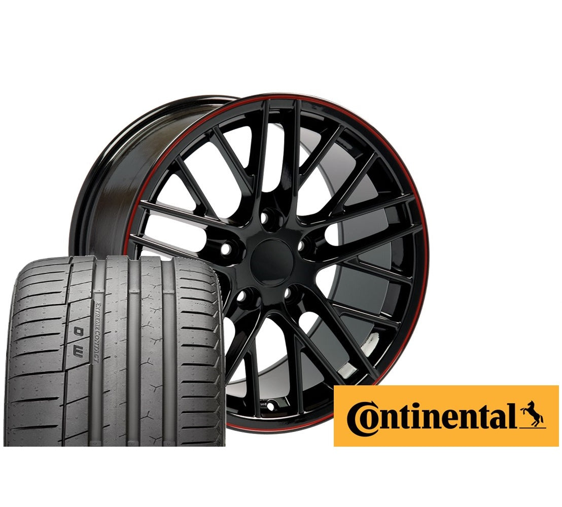 C6 Corvette ZR1 Replica Wheel/Tire Combo - Gloss Black Red Line (Set) C4