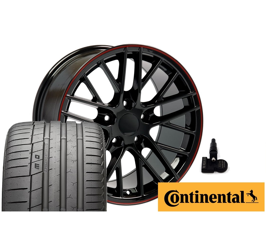C6 Corvette ZR1 Replica Wheel/Tire Combo - Gloss Black Red Line (Set) C5