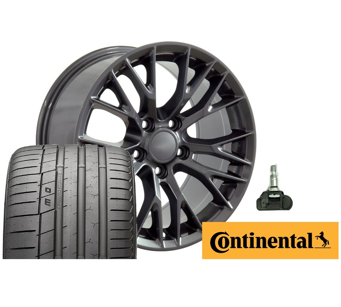 C7 Corvette Z06 Gloss Gunmetal Replica Wheel & Tire Package for C5 Corvette