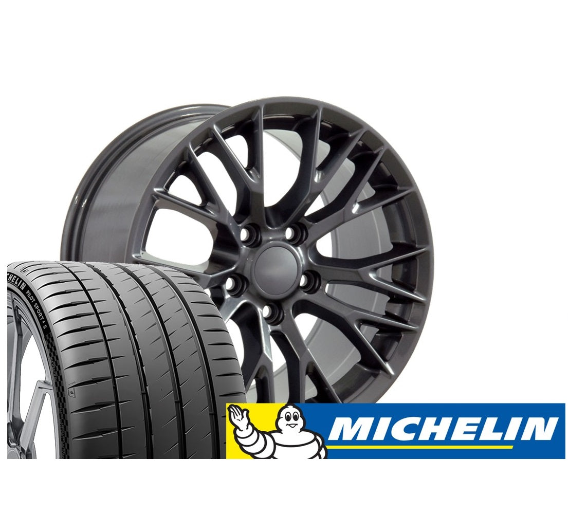 C7 Corvette Z06 Replica Wheel & Tire Package - Gloss Gunmetal for C4 Corvette