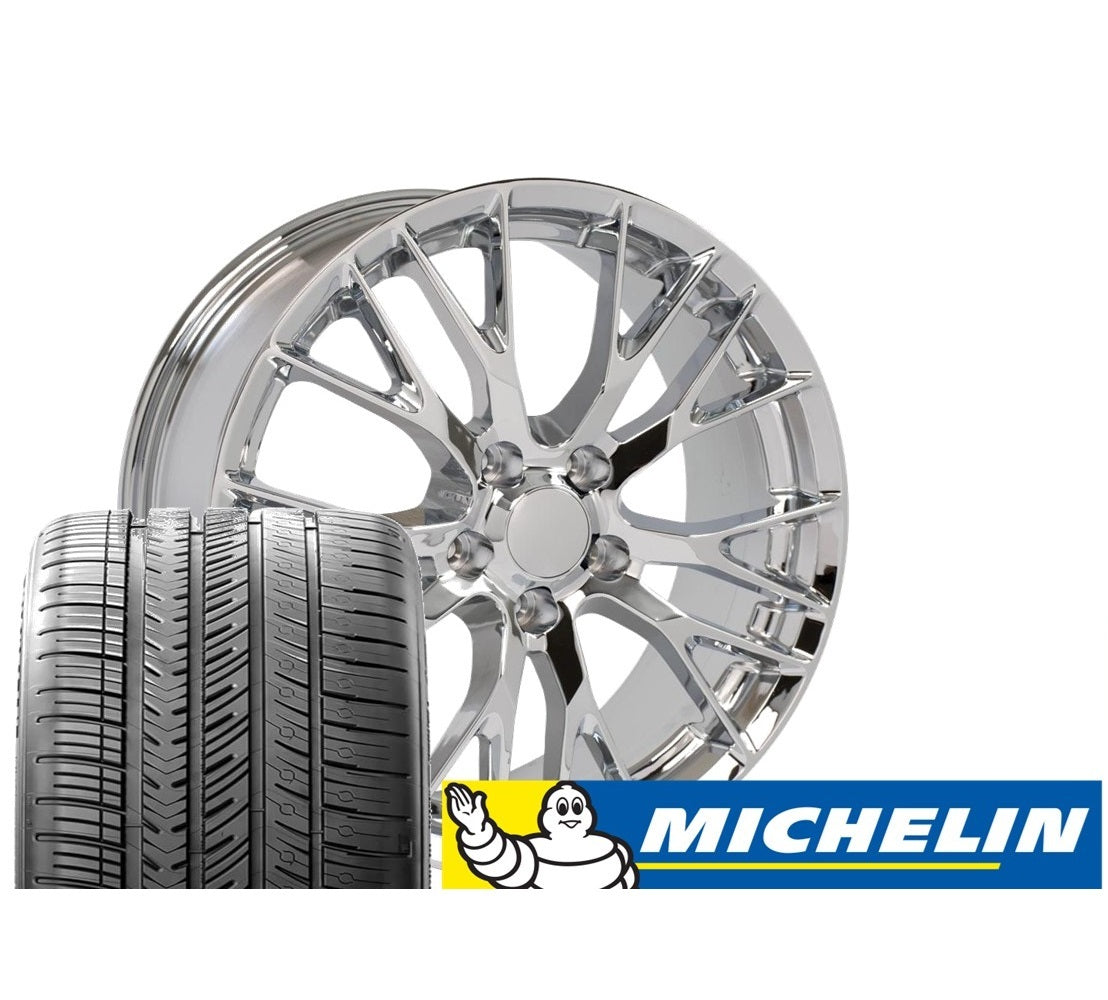 C7 Corvette Z06 Chrome Replica Wheel & Tire Package Michelin Pilot Sport All Season Tires - Complete Set