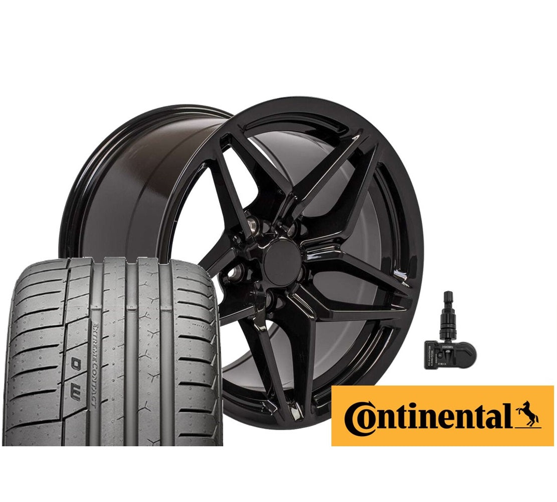 C7 ZR1 Corvette Replica Wheel and Tire Package for C5 Corvettes - Gloss Black