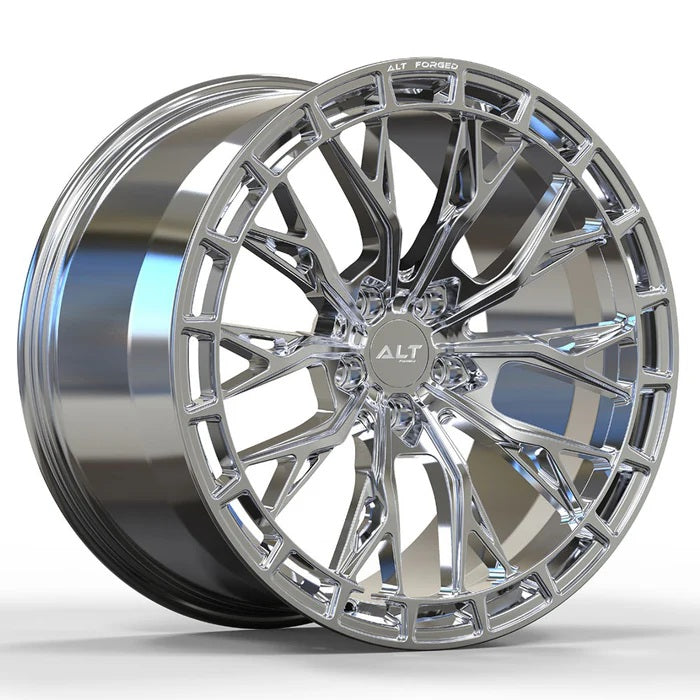 Chrome C8 Corvette Wheels: ALT RSL-10 FORGED wheels on a white background