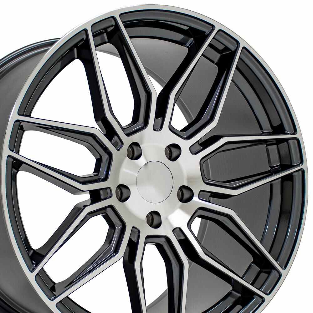 C8 Corvette Spider Replica Wheel - Gunmetal w/ Machine Face (close up)