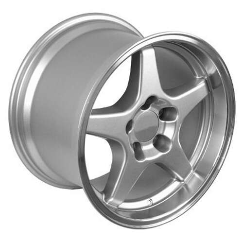 C4 ZR1 Corvette Replica Wheel - 17x11" Deep Dish Silver w/ Machine Lip closeup view