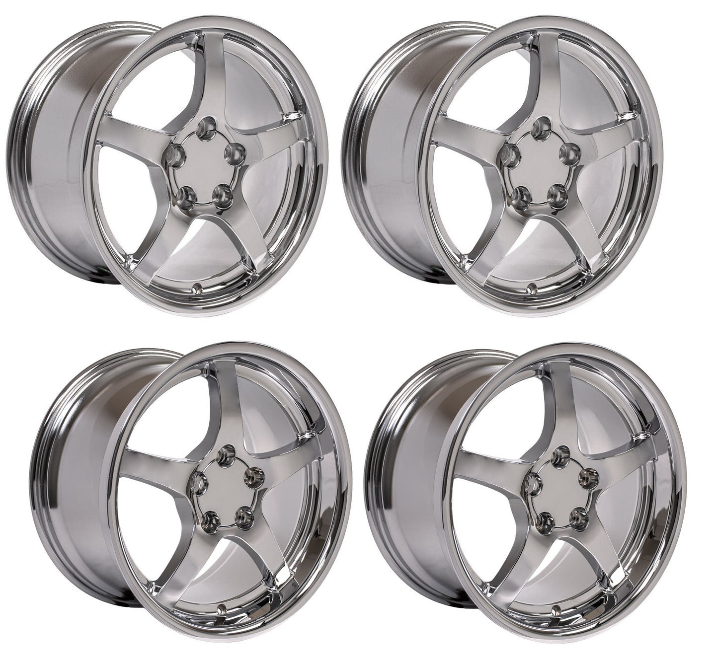 C5 Corvette Five-Spoke Deep Dish Wheels - Chrome (Staggered Set)