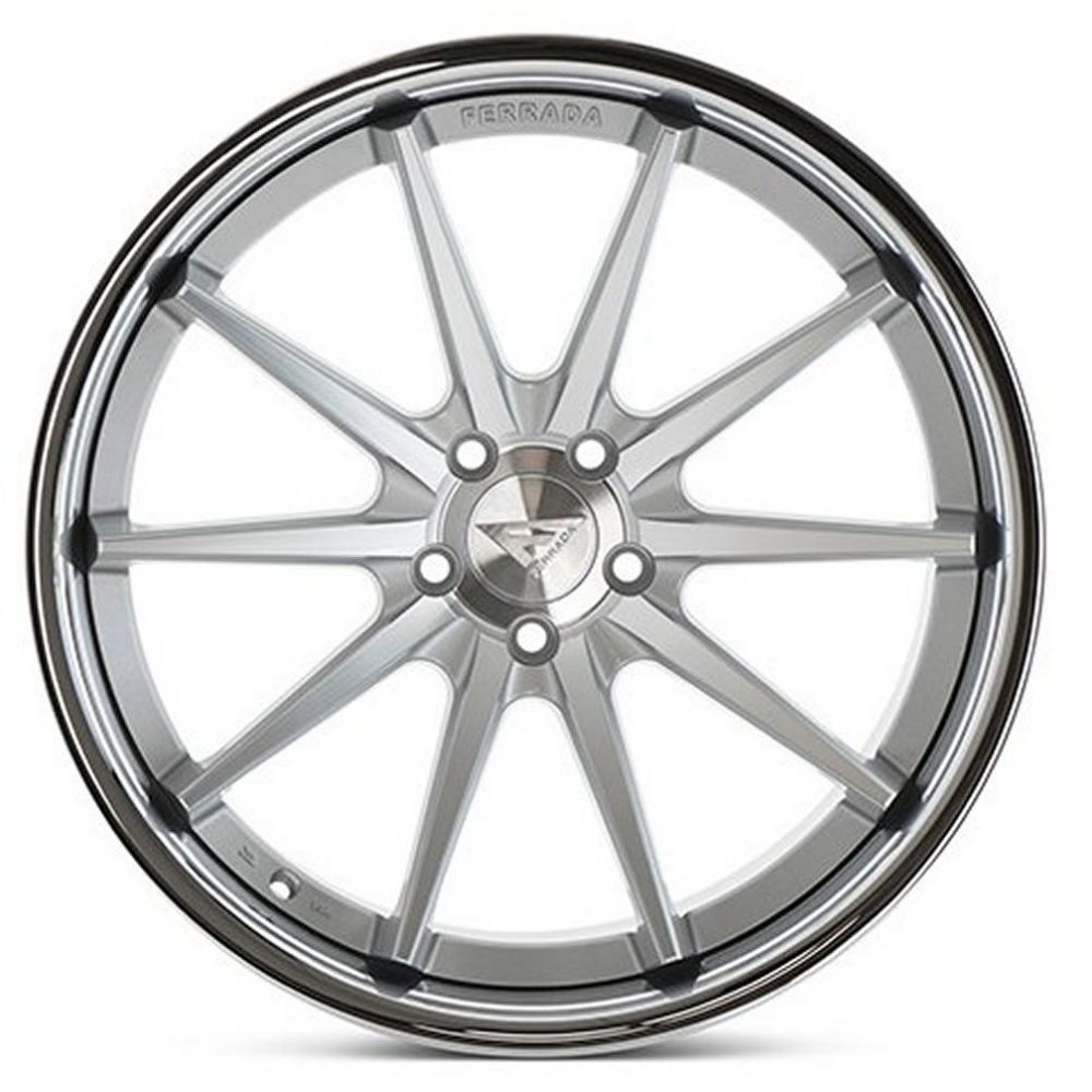 C6-C7 Corvette Wheels: Ferrada FR4 - Machine Silver w/ Chrome Lip (front view)