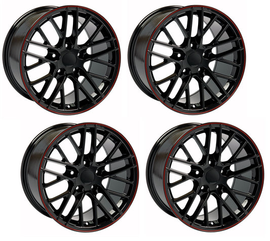 C6 Corvette ZR1 Replica Wheels - Gloss Black Red Line (Set)
