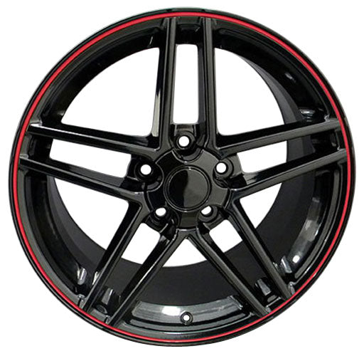 C6 Z06 Corvette Replica Wheel - Gloss Black with Red Line front view