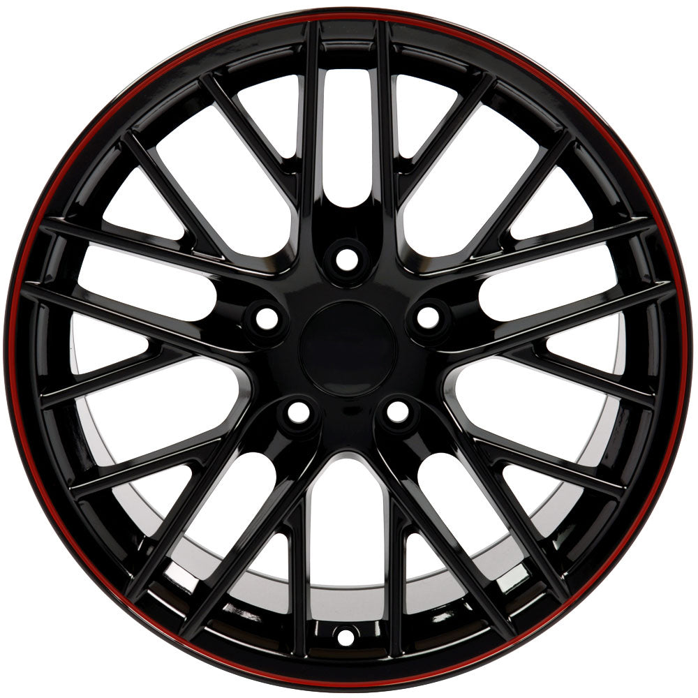 C6 ZR1 Corvette Replica Wheel - Gloss Black Red Line (front view)