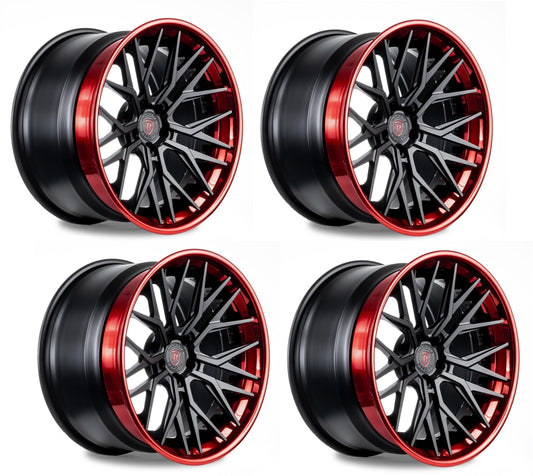 C8 Corvette Wheels: Rohana RFG3 - Black w/ Red Lip (Set)
