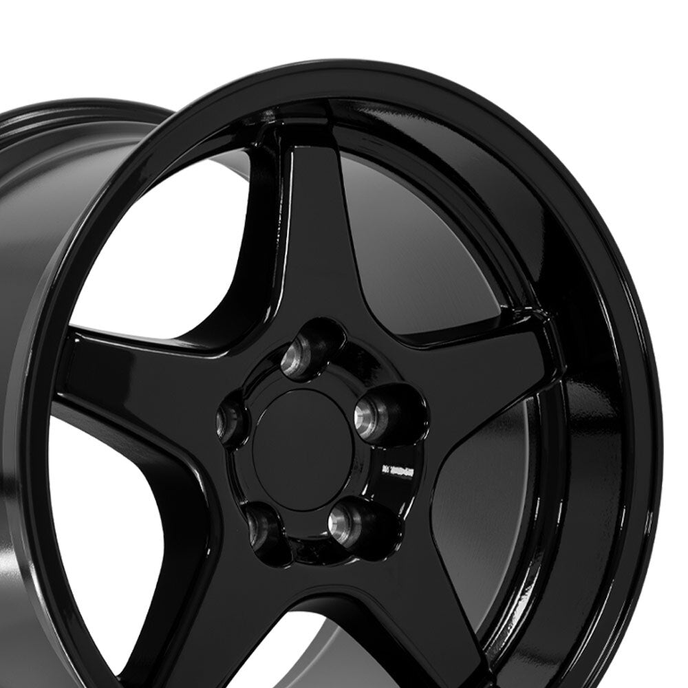 C4 Corvette ZR1 Replica Wheel - Gloss Black Single Deep Dish Wheel (closeup view)