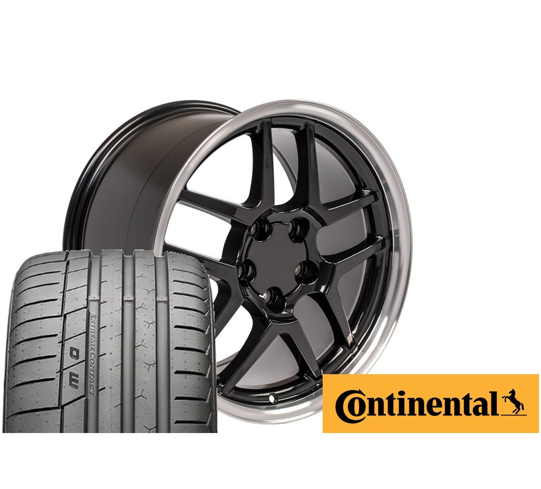 C5 Z06 Corvette Replica Wheel & Tire Package - Gloss Black Set for C4 Corvettes