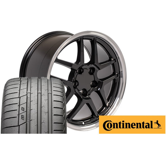 C5 Z06 Corvette Replica Wheel & Tire Package - Gloss Black Set for C4 Corvettes