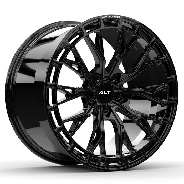 Black forged alloy wheel for C6-C7 Corvettes with 'ALT RSL-10' branding on a white background