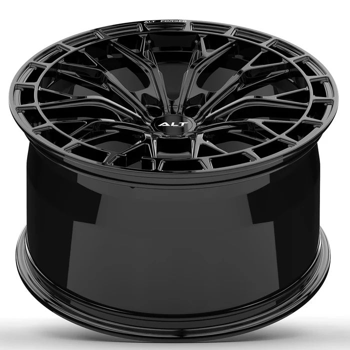 Black forged alloy wheel for C6-C7 Corvettes with 'ALT RSL-10' branding concave view