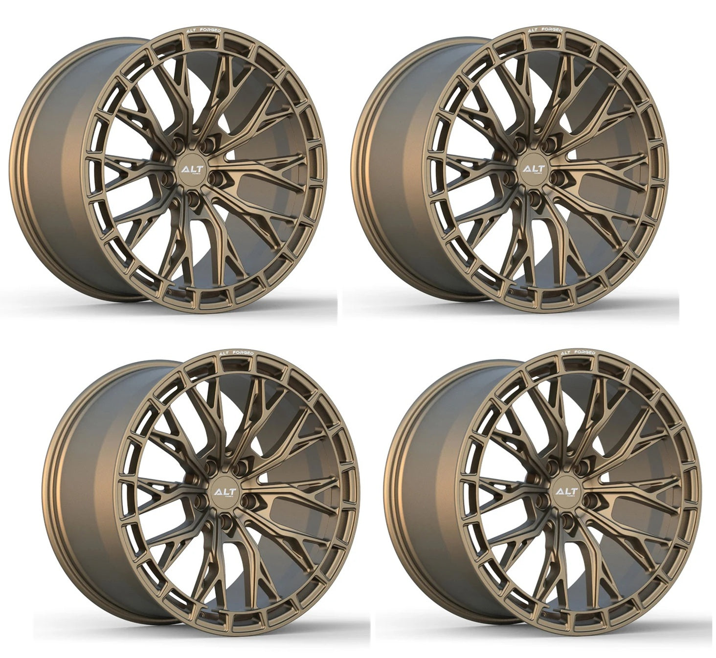 Four satin bronze forged alloy wheels for C6-C7 Corvettes with 'ALT RSL-10' branding on a white background