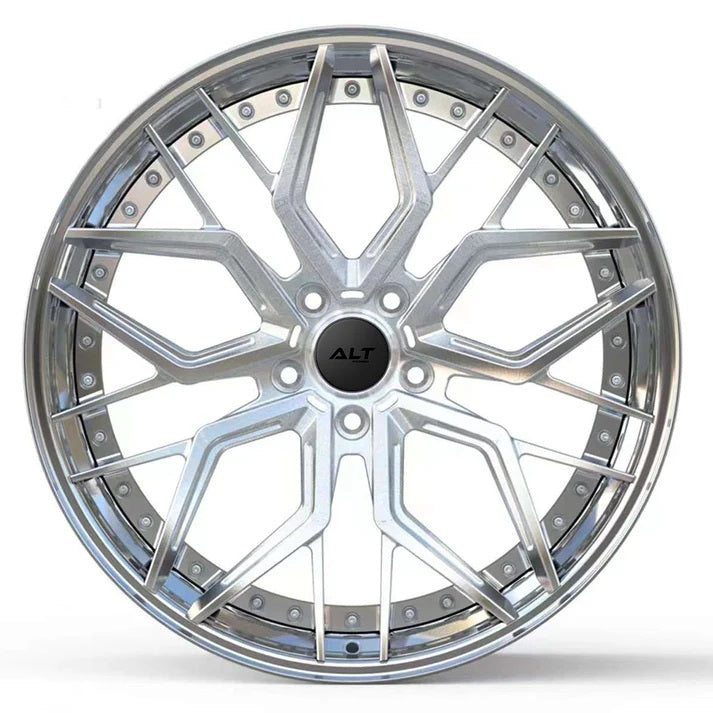 C6-C7 Corvette Wheels: ALT FORGED DL20 2pc - Brushed Aluminum w/ Polished Barrel (face view)