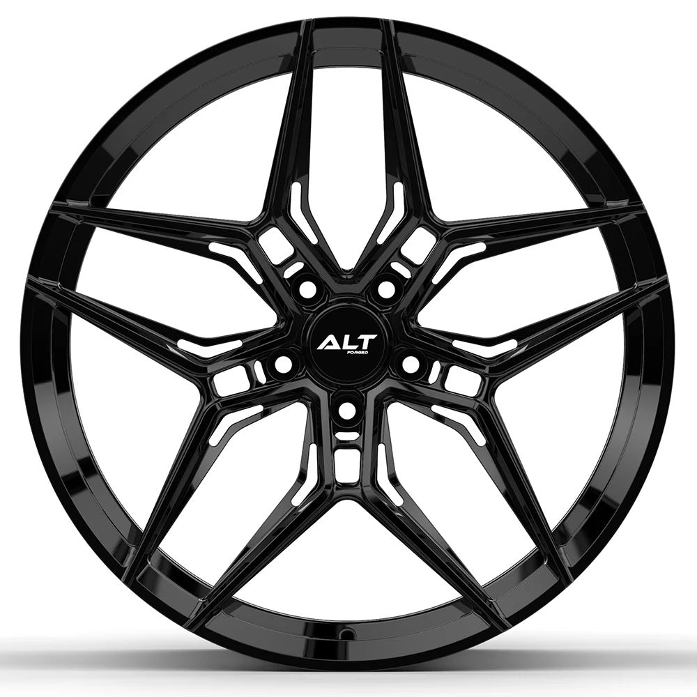C6 Corvette Wheel – ALT18 Forged Gloss Black (front view)