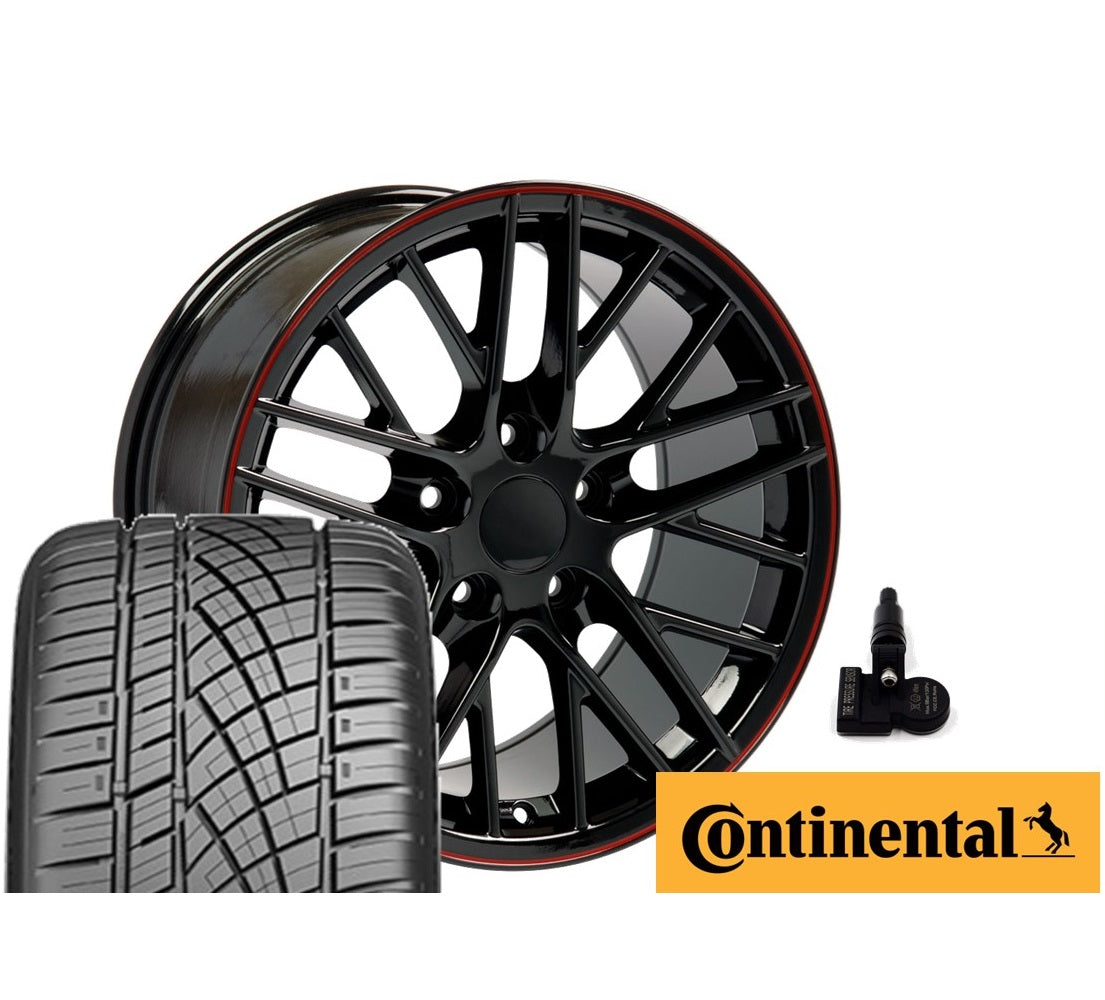 C6 Corvette ZR1 Replica Wheel and Tire Combo sets - Gloss Black Red Line