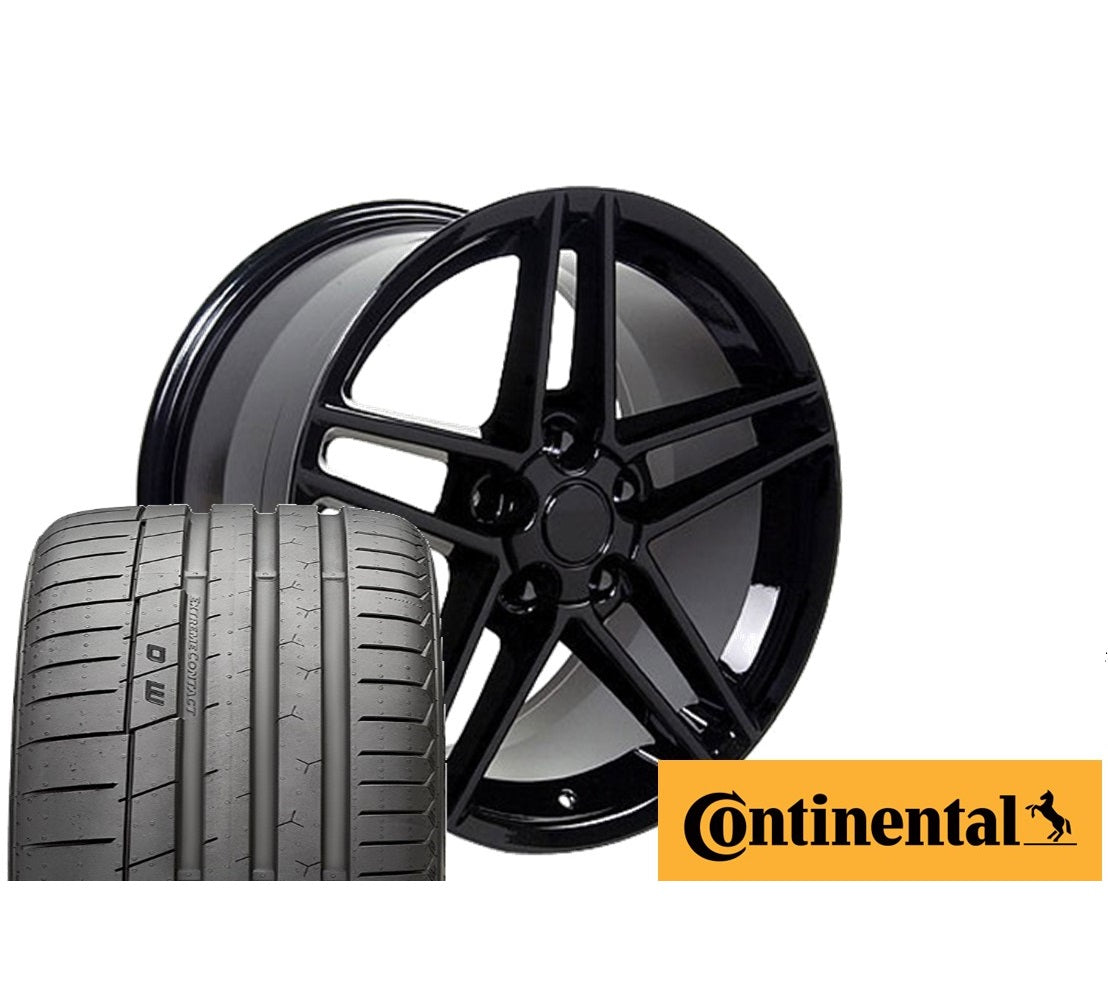 C6 Z06 Corvette Replica Wheel & Tire Package - Gloss Black Set for C4 Corvette
