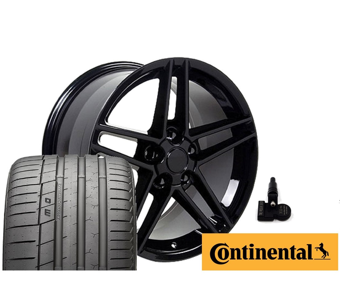 C6 Z06 Corvette Replica Wheel & Tire Package - Gloss Black Set for C5 Corvette