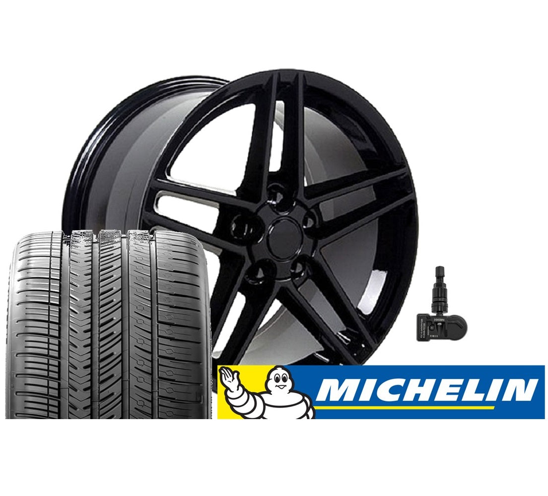 C6 Z06 Corvette Replica Wheel &  Tire Package - Gloss Black Set for C6 Corvette