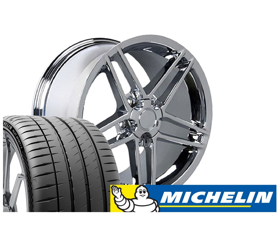 C6 Z06 Corvette Replica Wheel & Tire Package - Chrome Set for C4 Corvette