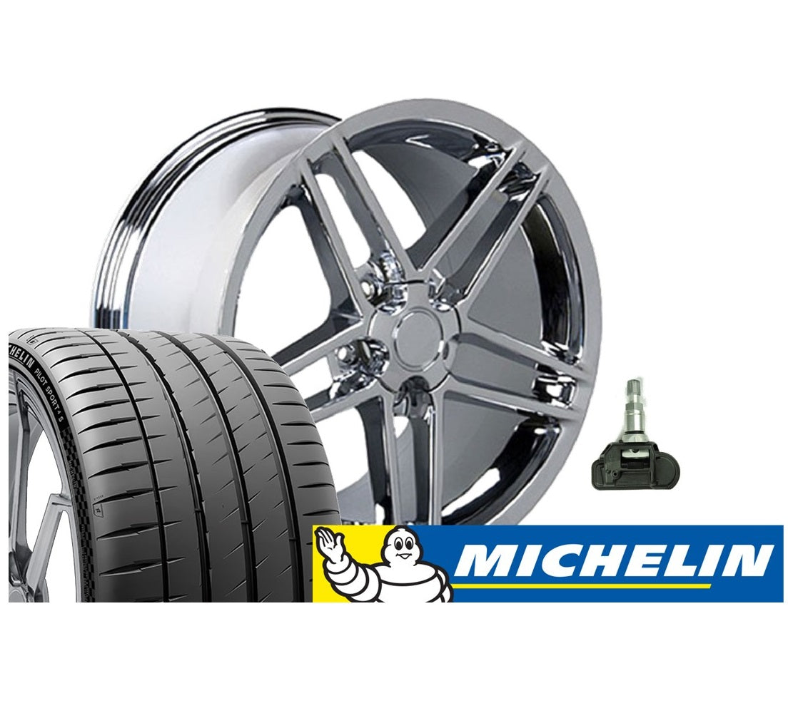 C6 Z06 Corvette Replica Wheel & Tire Package - Chrome Wheel Set for C5 Corvette