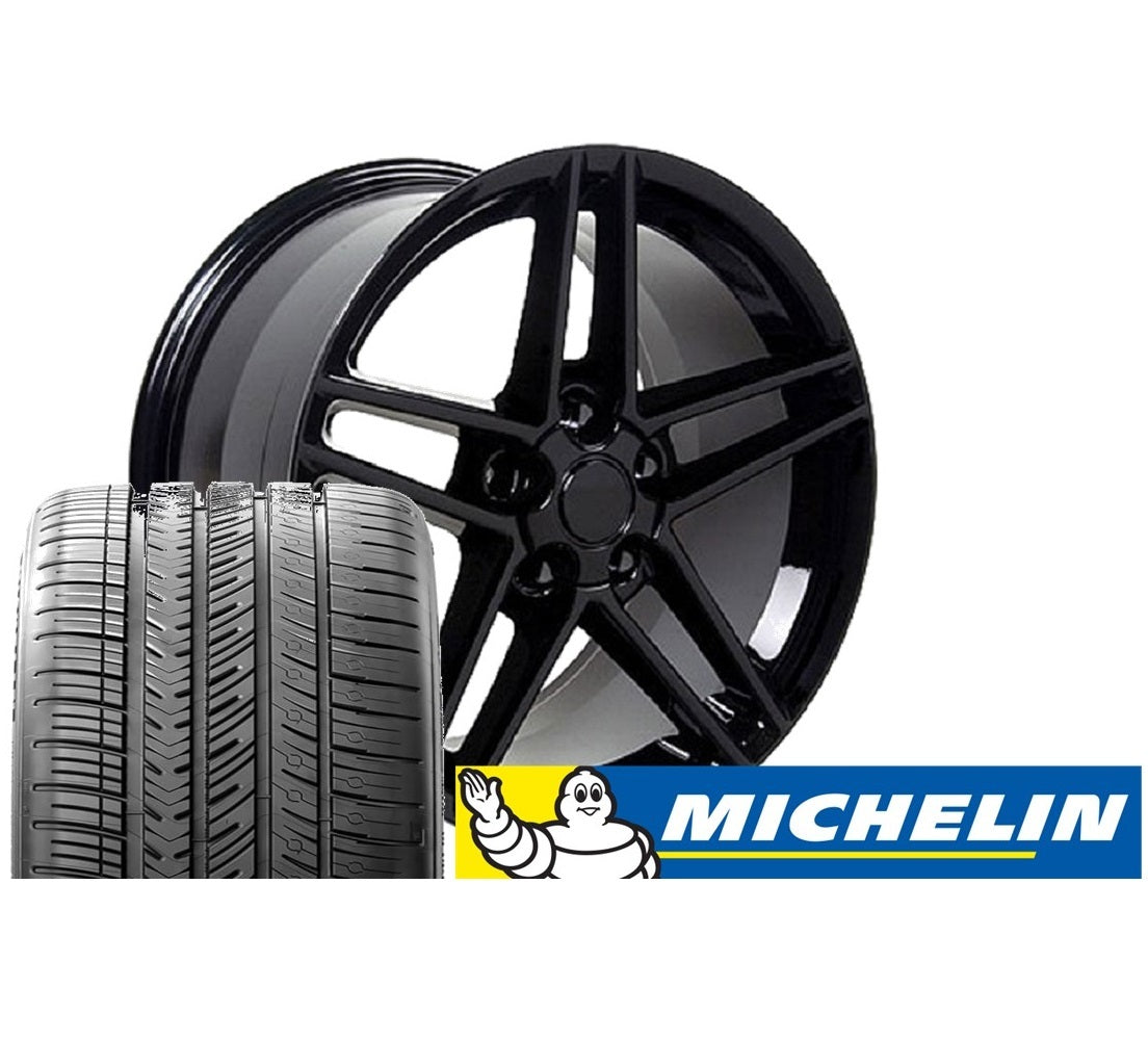 C6 Z06 Corvette Replica Wheel &  Tire Package for C4 - Gloss Black Set