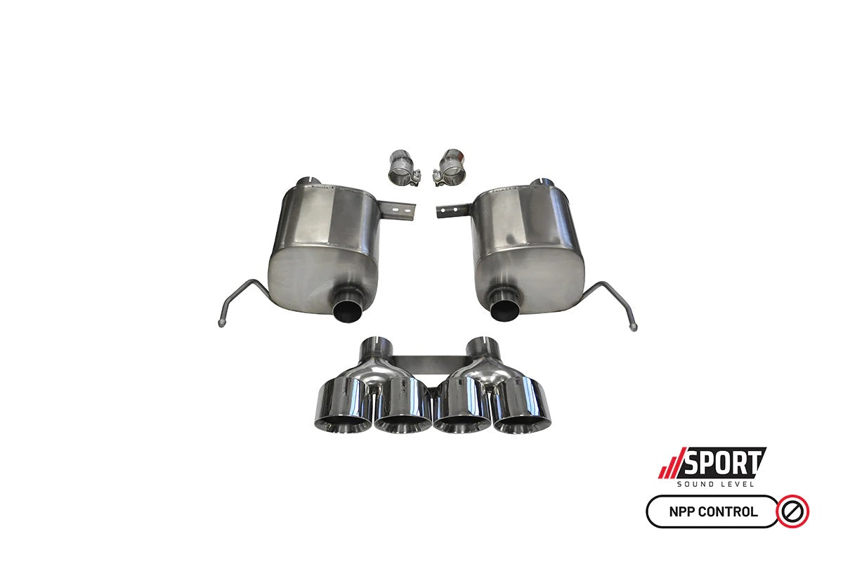 C7 Corvette Exhaust System: 2.75 in. Valve-Back SPORT Sound Level w/ Quad 4.5 in. Polished Tips | 2014-2019 Stingray & GS - Corsa Performance