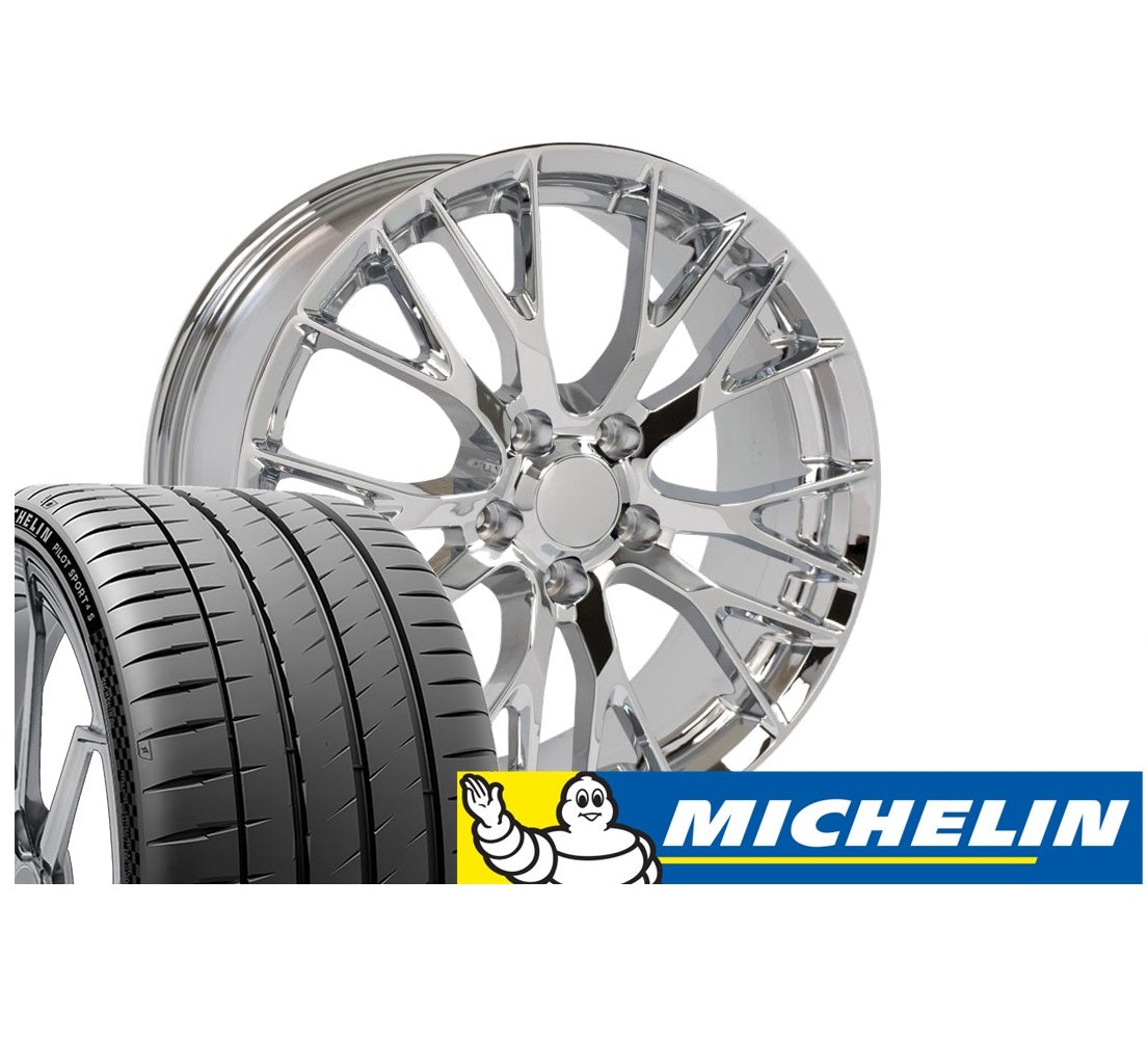 C7 Corvette Z06 Chrome Replica Wheel & Tire Package Michelin Pilot Sport 4S Tires - Complete Set for C4