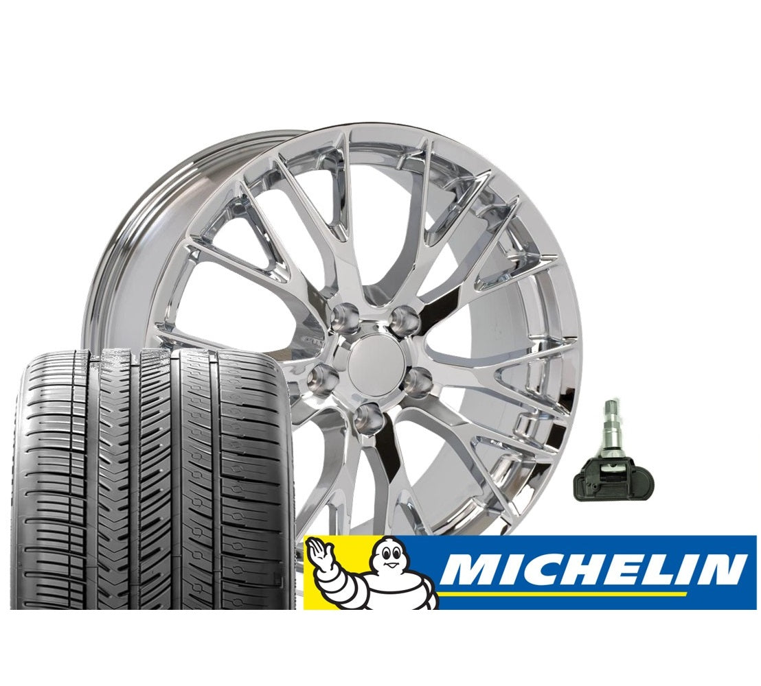 C7 Corvette Z06 Chrome Replica Wheel & Tire Package Michelin Pilot Sport All Season Tires - Complete Set