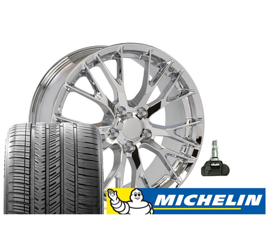 C7 Corvette Z06 Chrome Replica Wheel & Tire Package Michelin Pilot Sport All Season Tires - Complete Set
