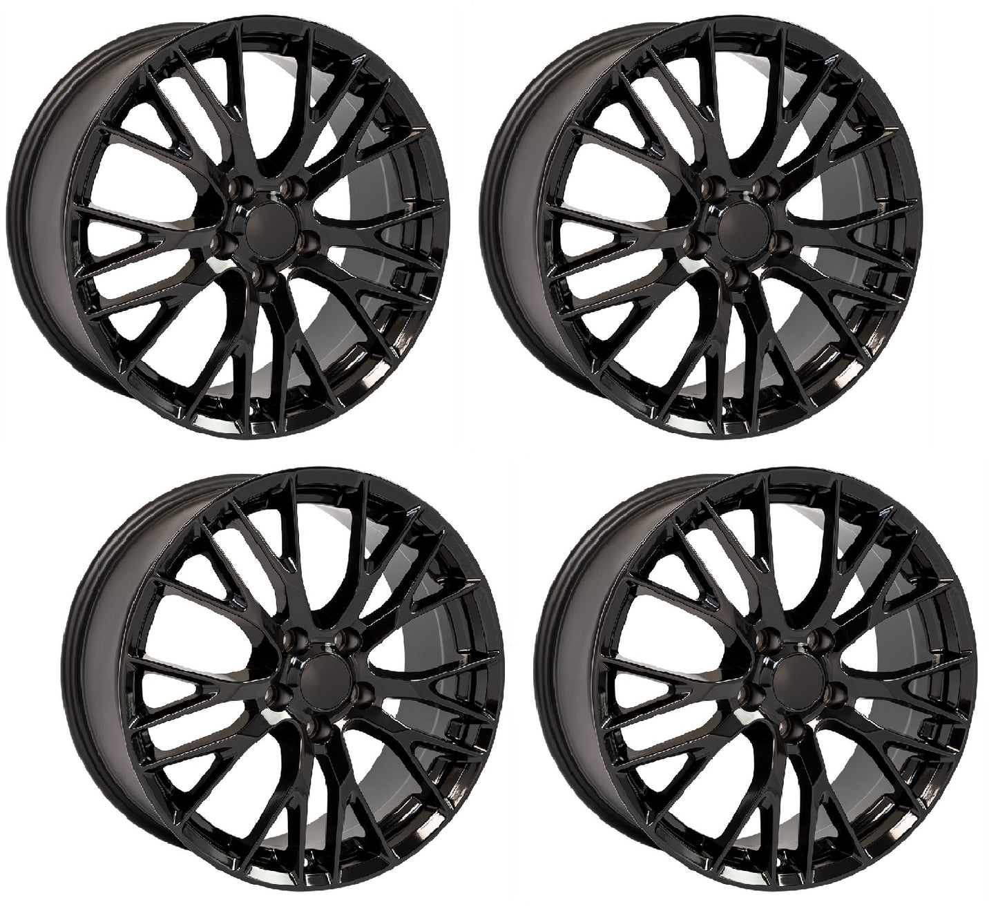 C7 Corvette Z06 Replica Wheels – Gloss Black Complete Set for C6 Fitment