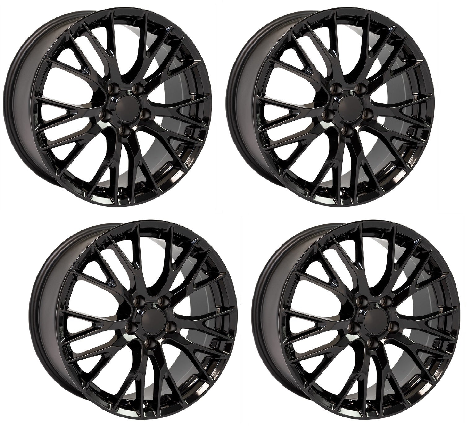 C7 Corvette Z06 Replica Wheels – Gloss Black Complete Set for C6 Fitment