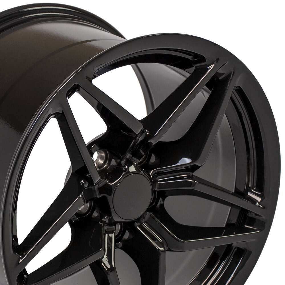 Close-up C7 Corvette ZR1 Replica Wheel - Gloss black alloy wheel.
