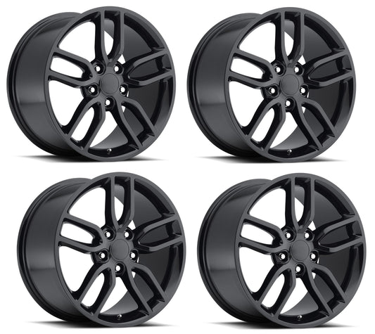 C7 Z51 Corvette Reproduction Wheels - Gloss Black Complete Set
