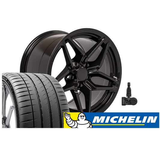 C7 ZR1 Corvette Replica Wheel & Tire Package - Gloss Black for C5 Corvettes
