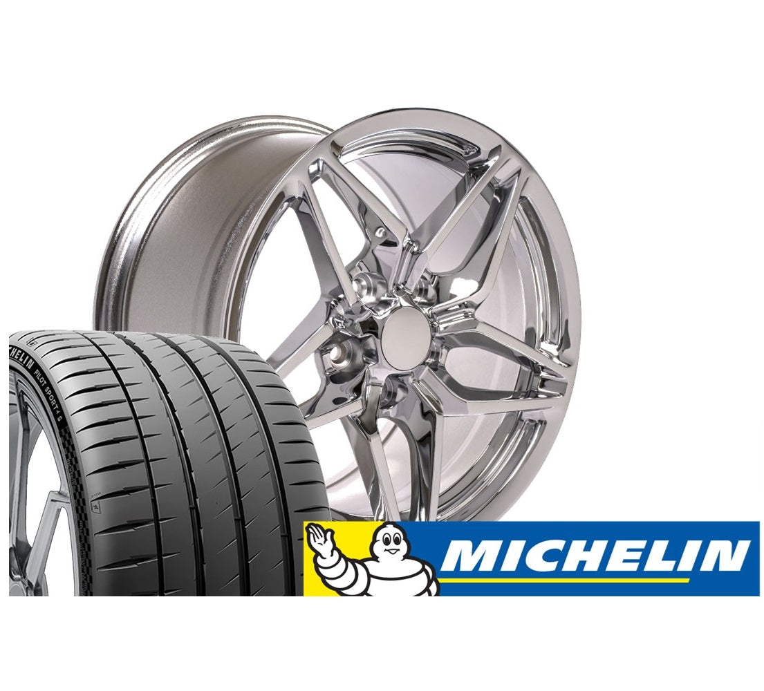 C7 ZR1 Corvette Replica Wheel & Tire Package - Chrome 