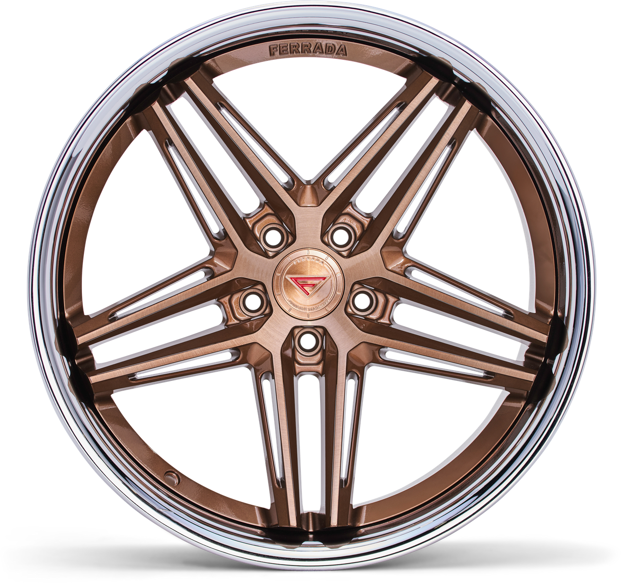 C8 Corvette Wheels: Ferrada CM1 - Brushed Cobre w/ Chrome Lip (front view)
