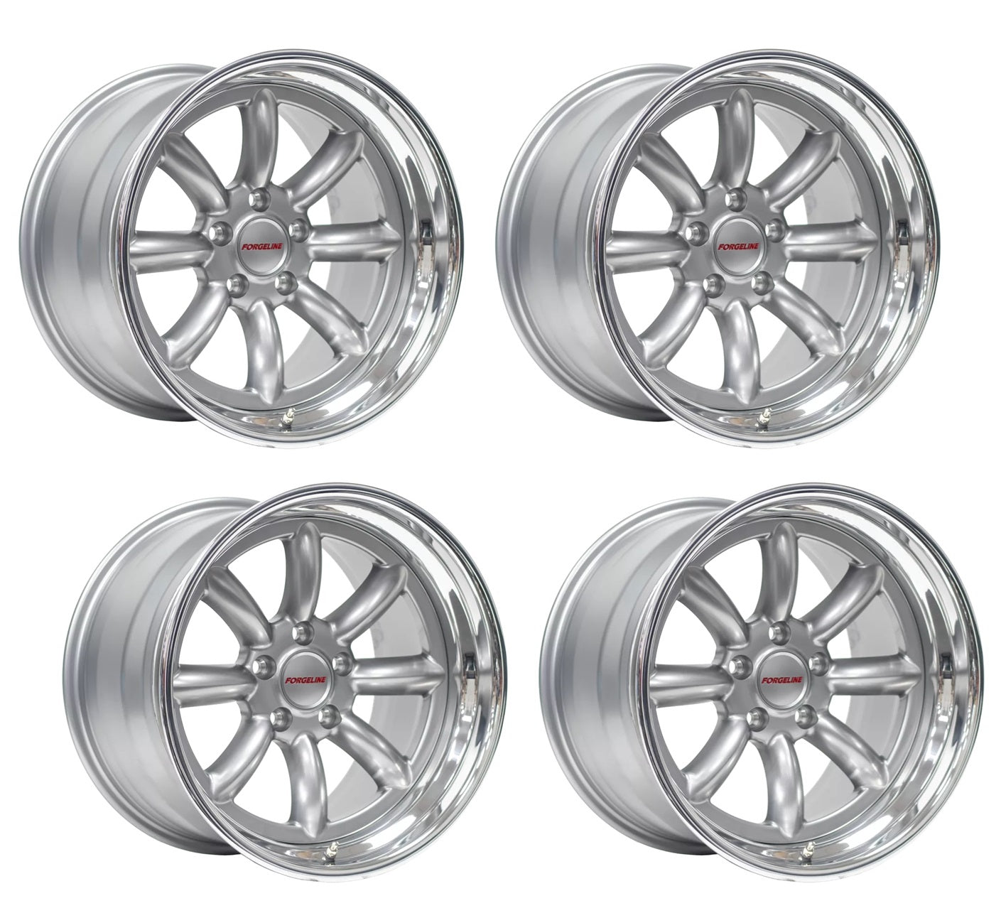 C8 Corvette Wheels: Forgeline MLT3 - Hyper Silver w/ Polished Lip (Set)