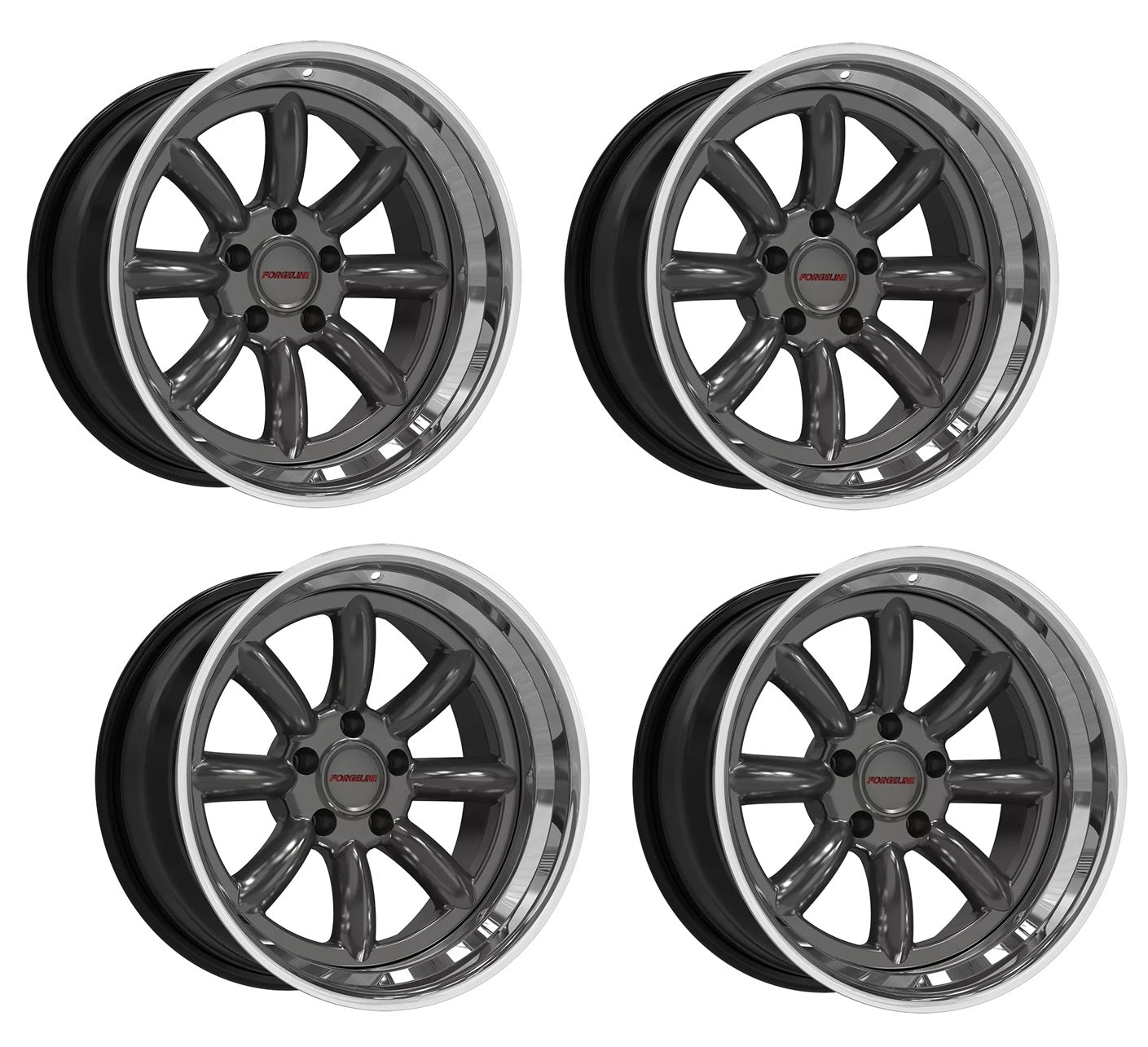 C8 Corvette Wheels: Forgeline MLT3 - Graphite w/ Polished Lip (Set)