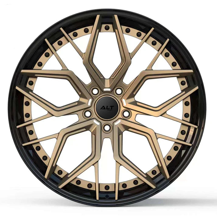 C8 Corvette Wheels: ALT FORGED DL20 2pc - Bronze w/ Gloss Black Lip (front view)