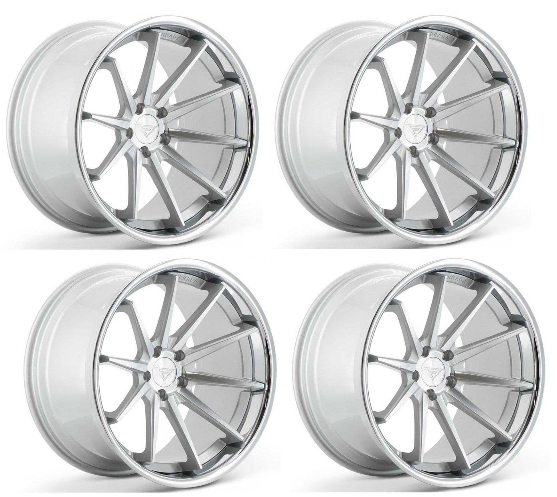 C6-C7 Corvette Wheels: Ferrada FR4 - Machine Silver w/ Chrome Lip (Set)